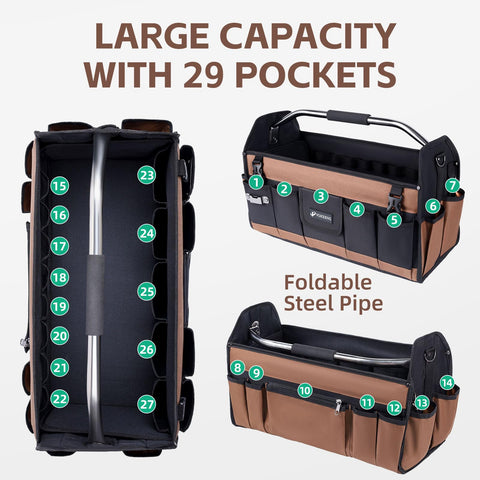 VSHXENG 19 pockets organize tools by size for easy retrieval.