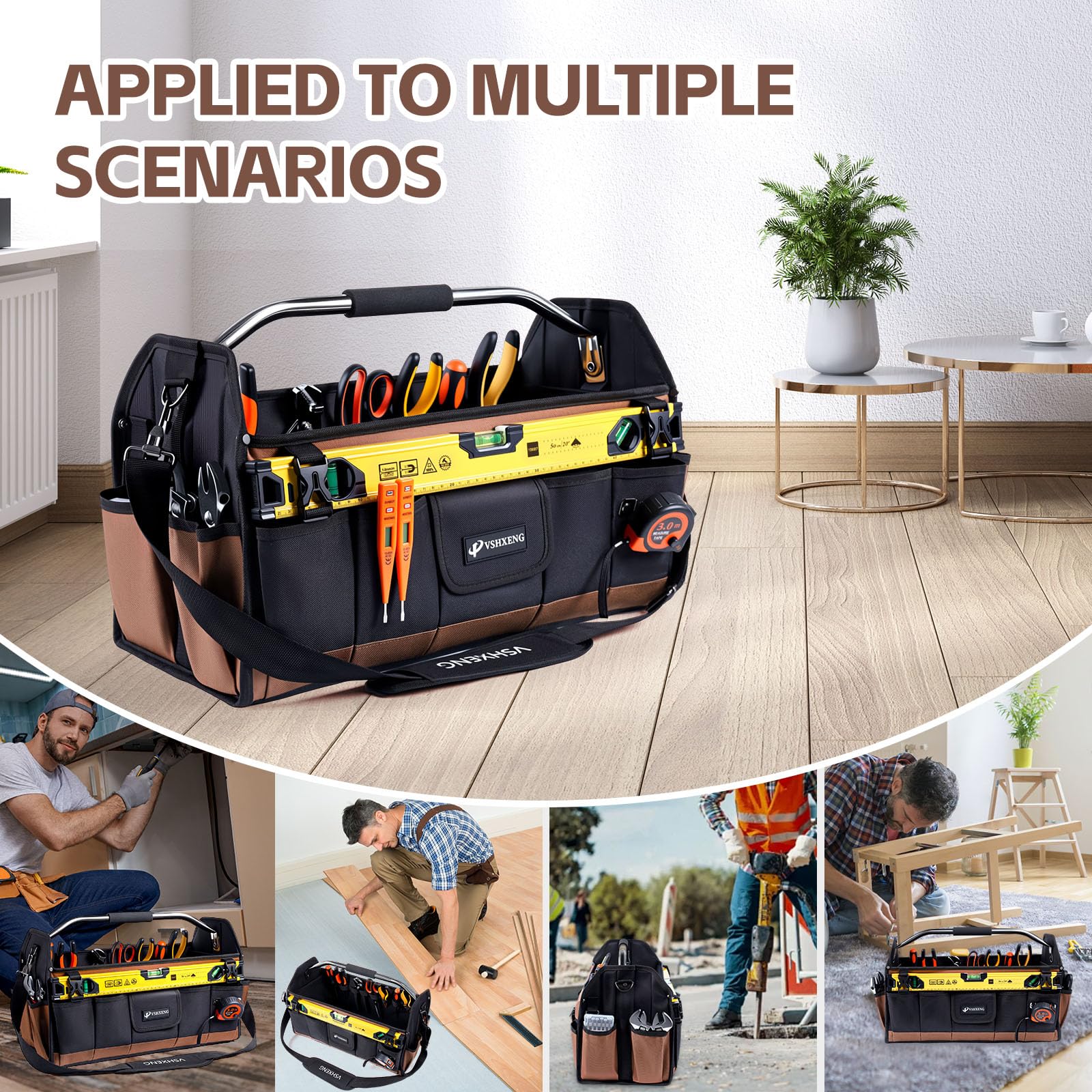 Sturdy handles with strap offer versatile carrying options.