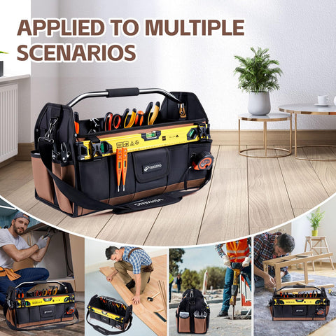 Sturdy handles with strap offer versatile carrying options.