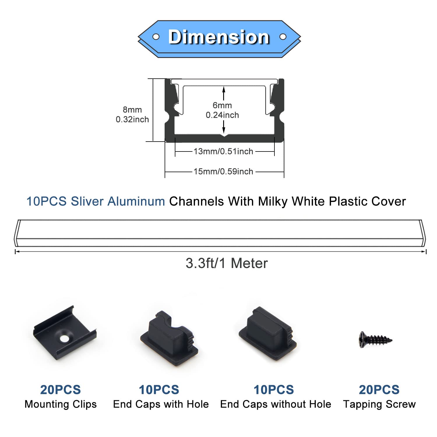 VST LED channel endcaps with hole for secure terminations