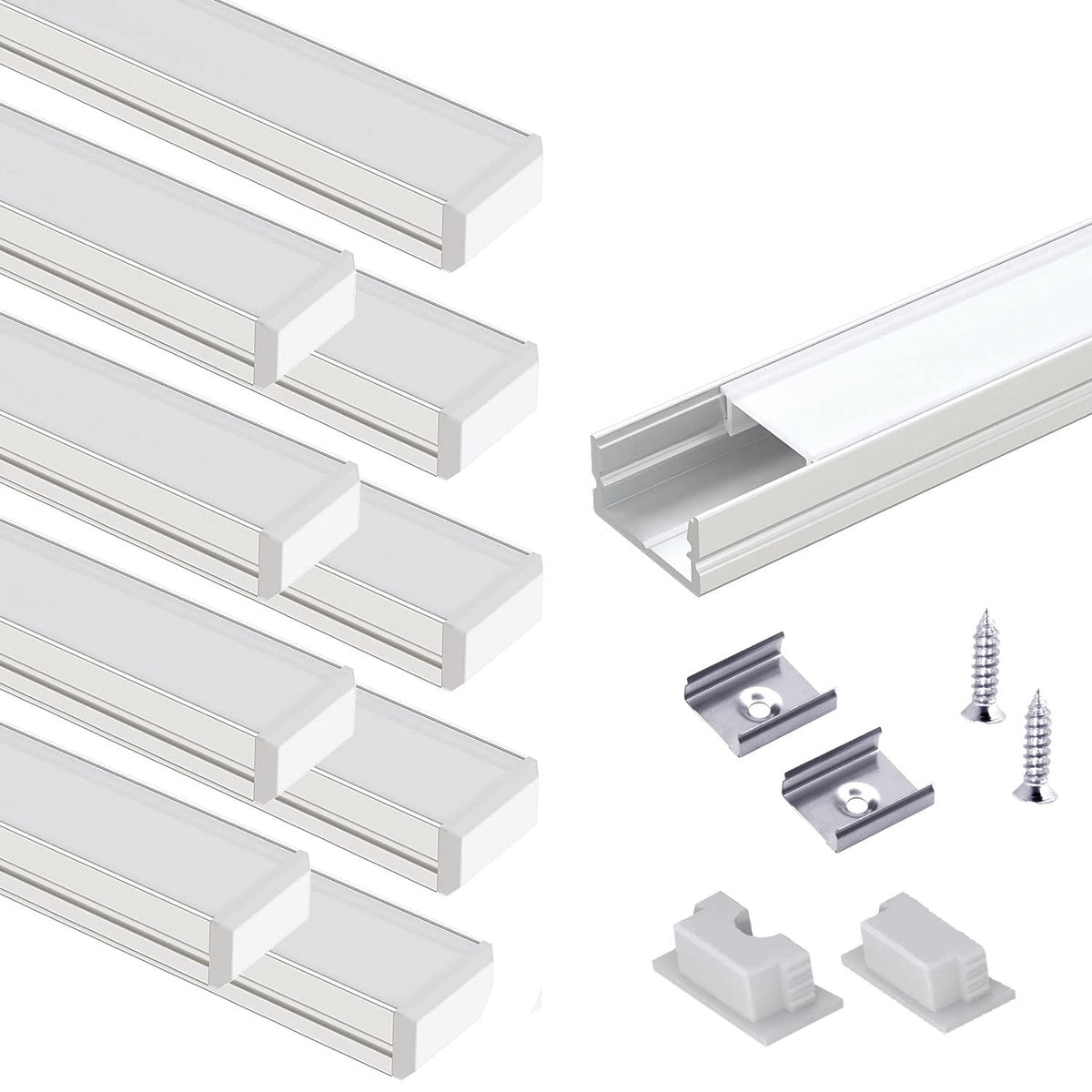 VST LED channel with milky cover provides even, soft lighting for cabinets