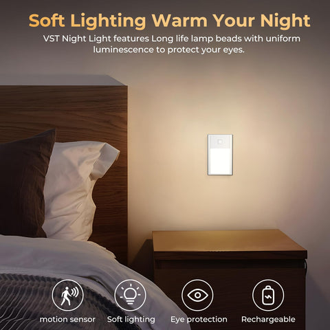 VST Motion Sensor Step Light – rechargeable battery eliminates frequent replacements.