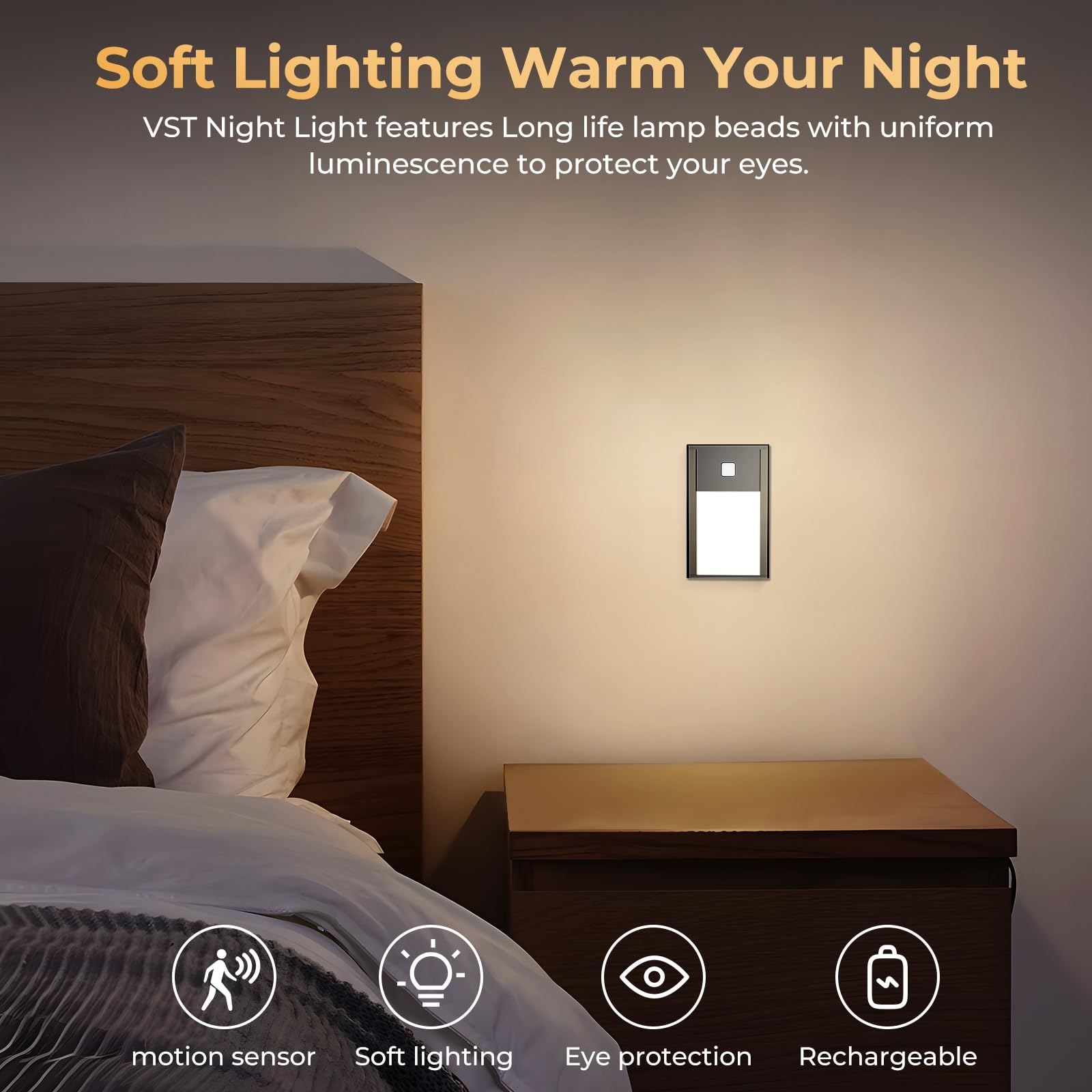 VST Motion Sensor Step Night Light mounted cabinet demonstrates magnetic installation for easy repositioning.
