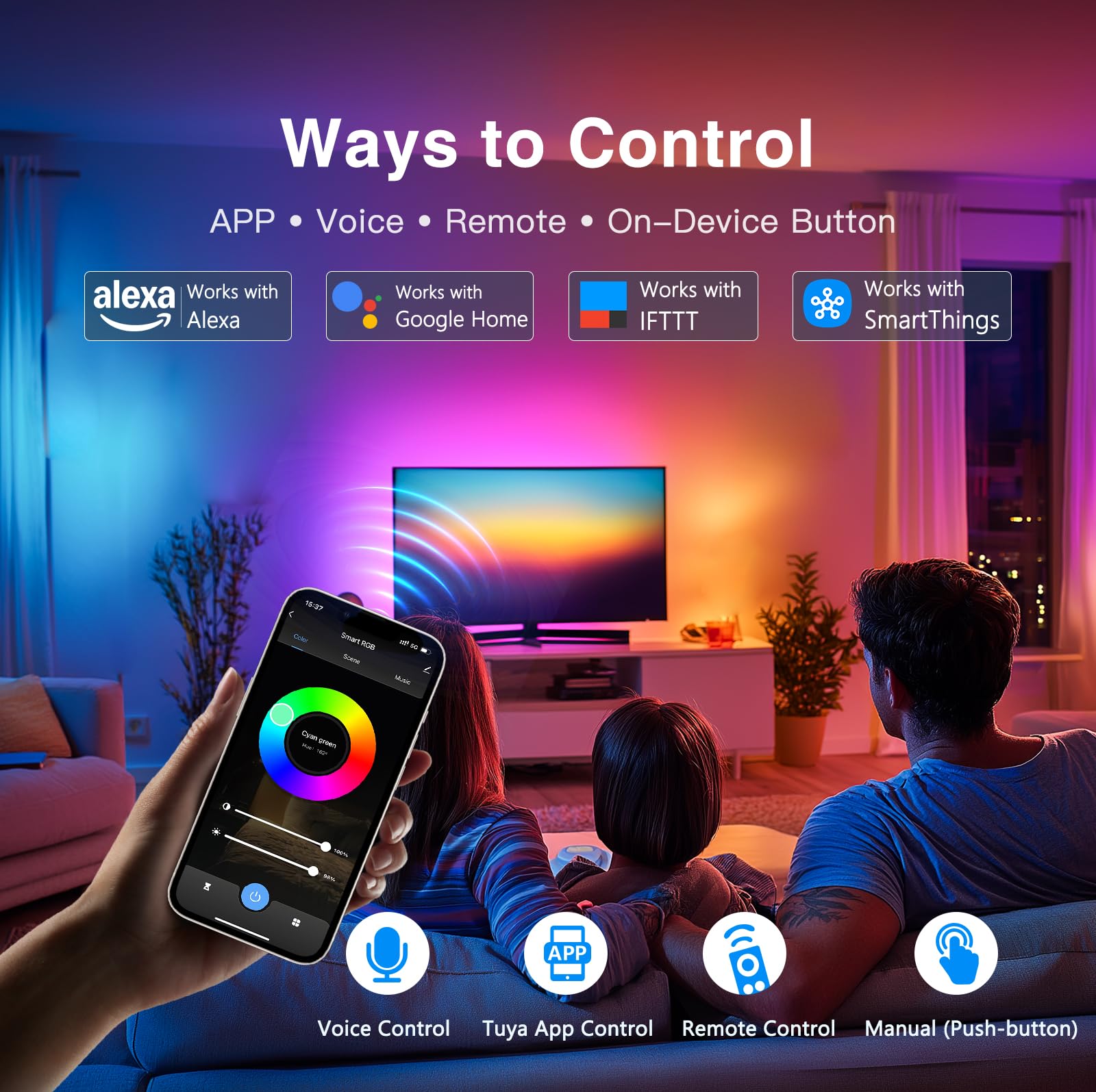 VST control via app and voice for RGB under-cabinet lighting