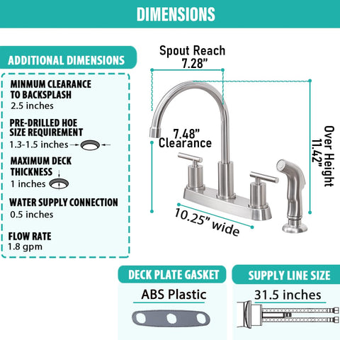 Vsunhoo TDLKF024L 3/4-hole deck-mount compatibility for standard sinks