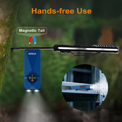 Back clip and magnet enable hands-free use for repairs or DIY.