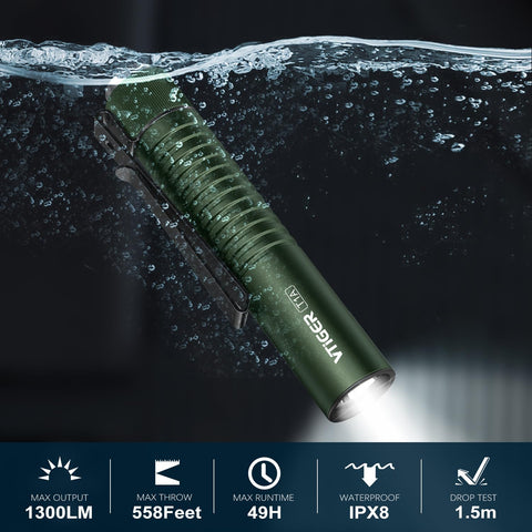 VTIGER T1A highlighting Type-C rechargeable and AA compatibility for flexible power