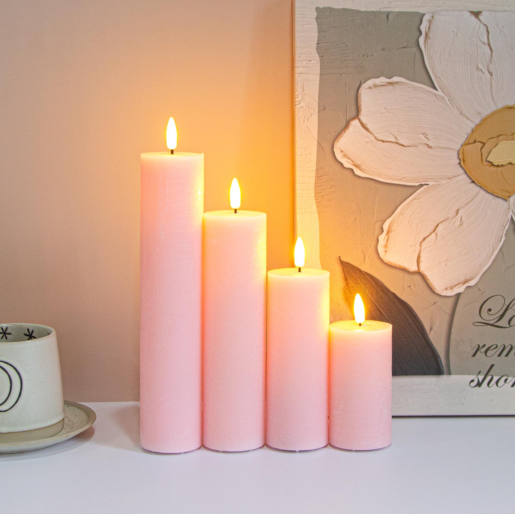 Vtobay pink pack of four battery-operated LED candles for romantic lighting