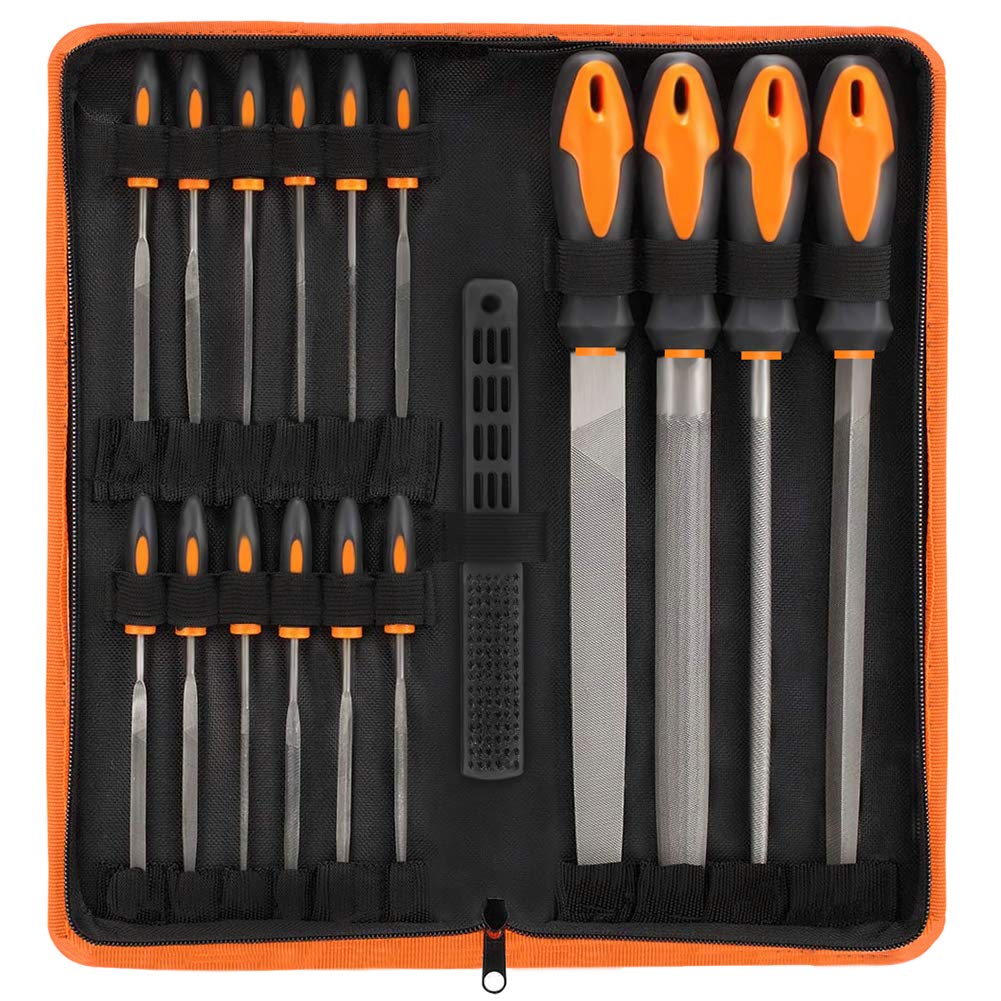 VUDAMAI 17Pcs file set with carry case close-up shows precision for metal shaping projects.