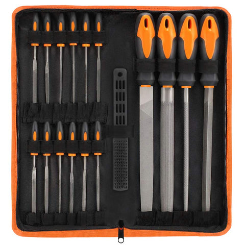 VUDAMAI 17Pcs file set with carry case close-up shows precision for metal shaping projects.