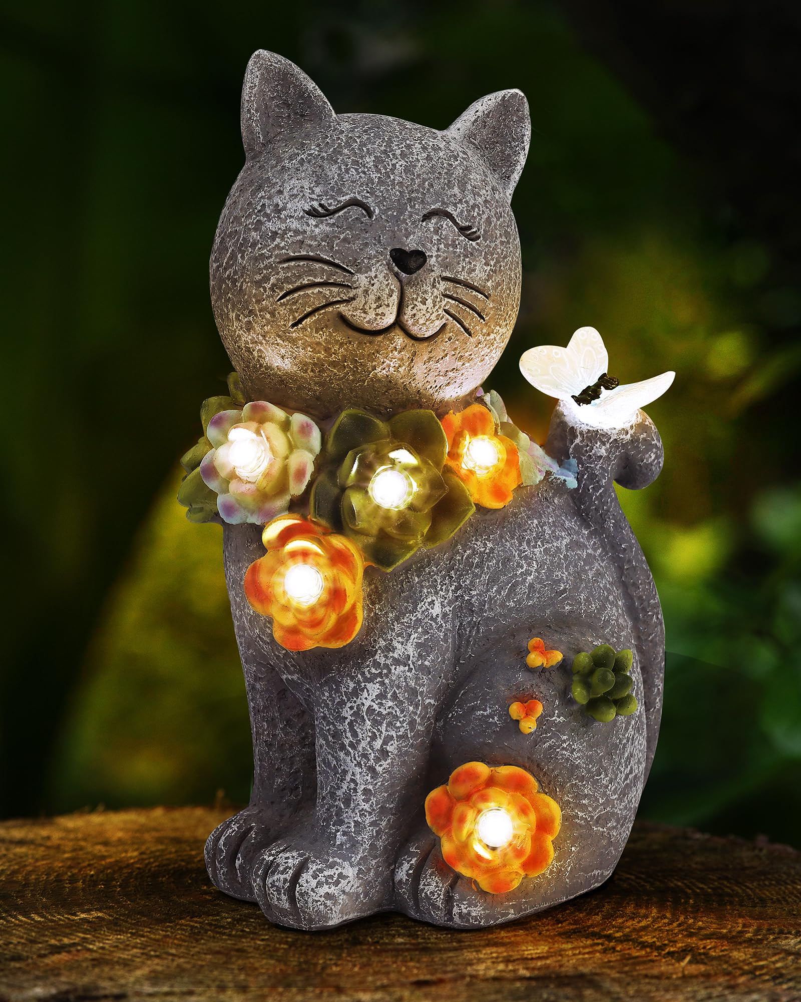 Vuees solar cat statue lights up your garden at night with energy-saving glow.