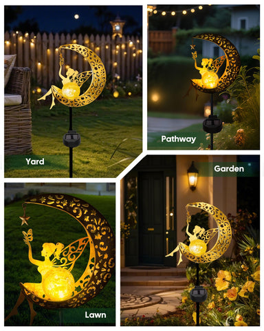 Vuees solar outdoor decor with warm white LEDs along lawn.