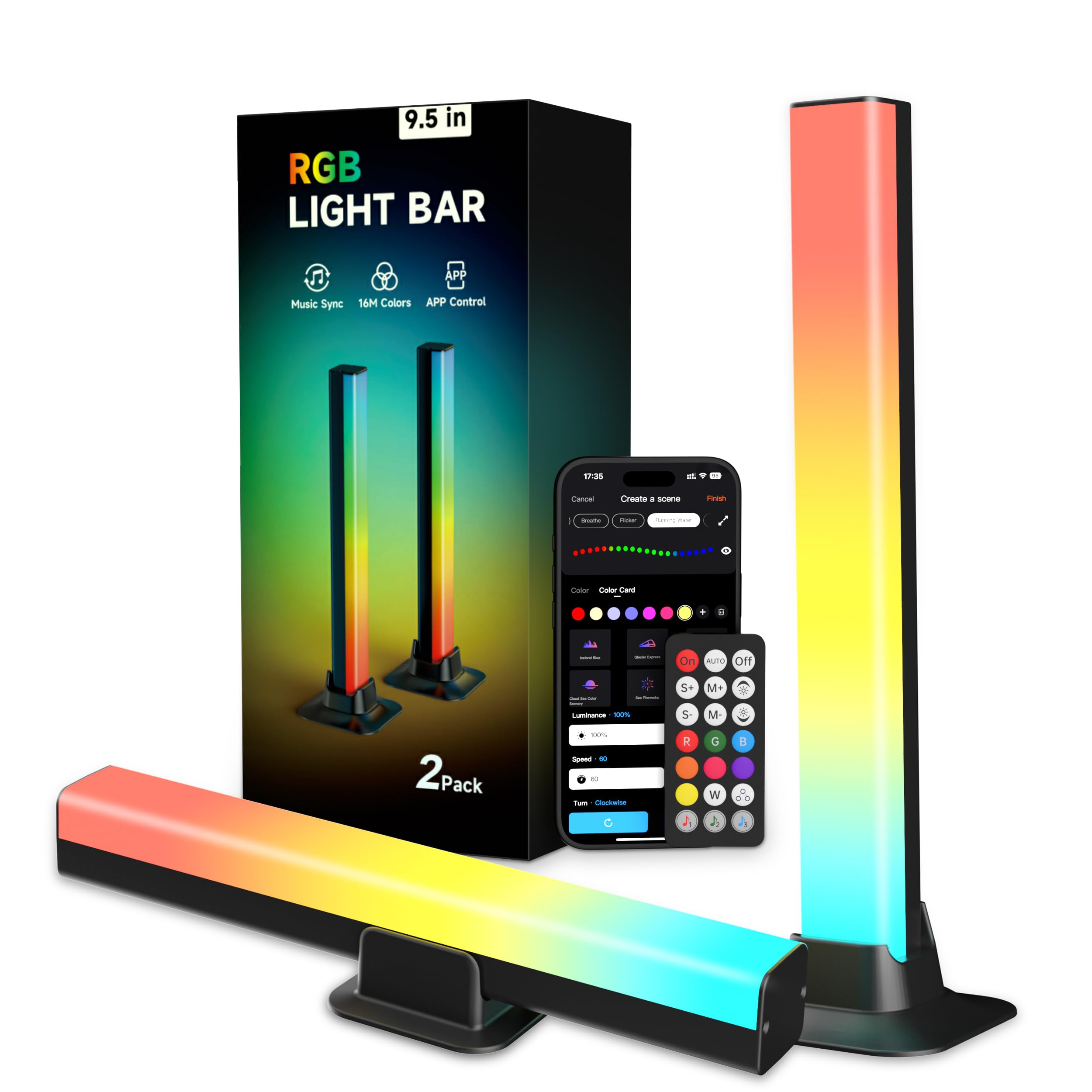 VUQ Smart LED light bar front view with vibrant RGB lighting for immersive gaming ambiance.