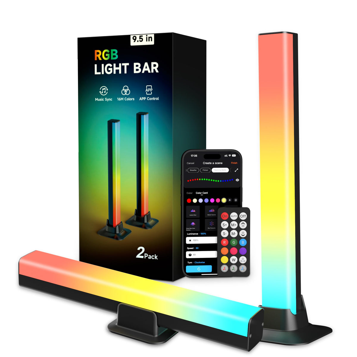 VUQ Smart LED light bar front view with vibrant RGB lighting for immersive gaming ambiance.