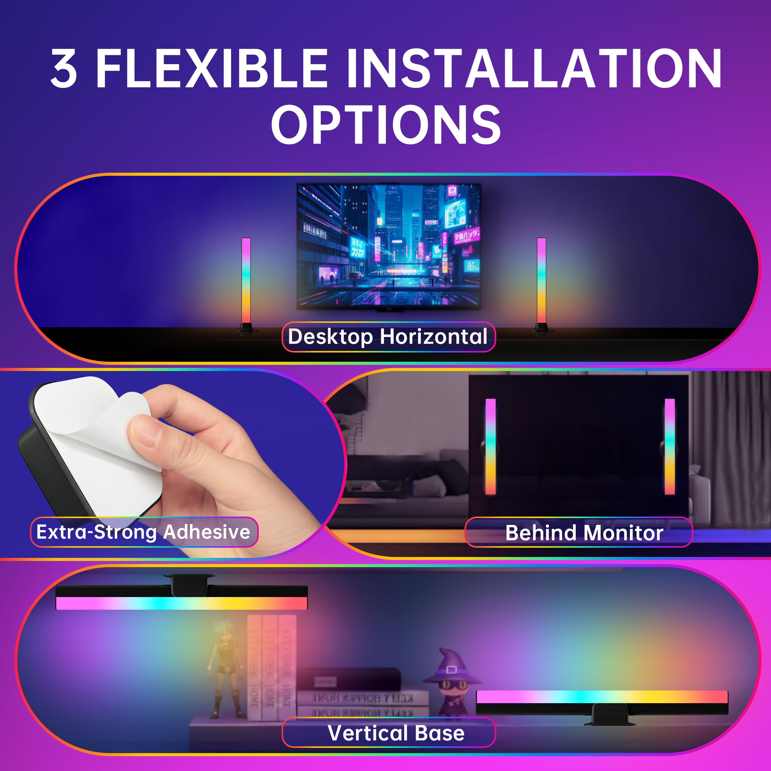 VUQ Smart LED light bar wall mounting brackets provide secure, sag-free installation.