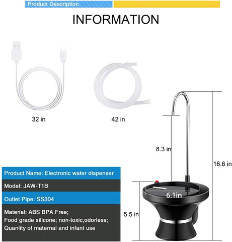 VUIYA USB rechargeable battery powers effortless water dispensing anytime.