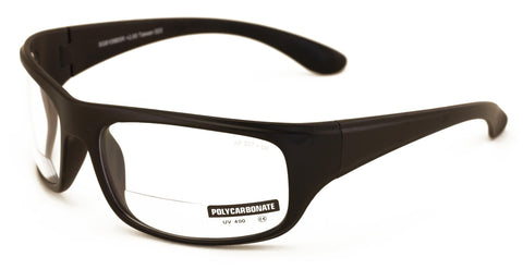 V.W.E. large bifocal safety sunglasses with clear lens for on-site reading and protection.