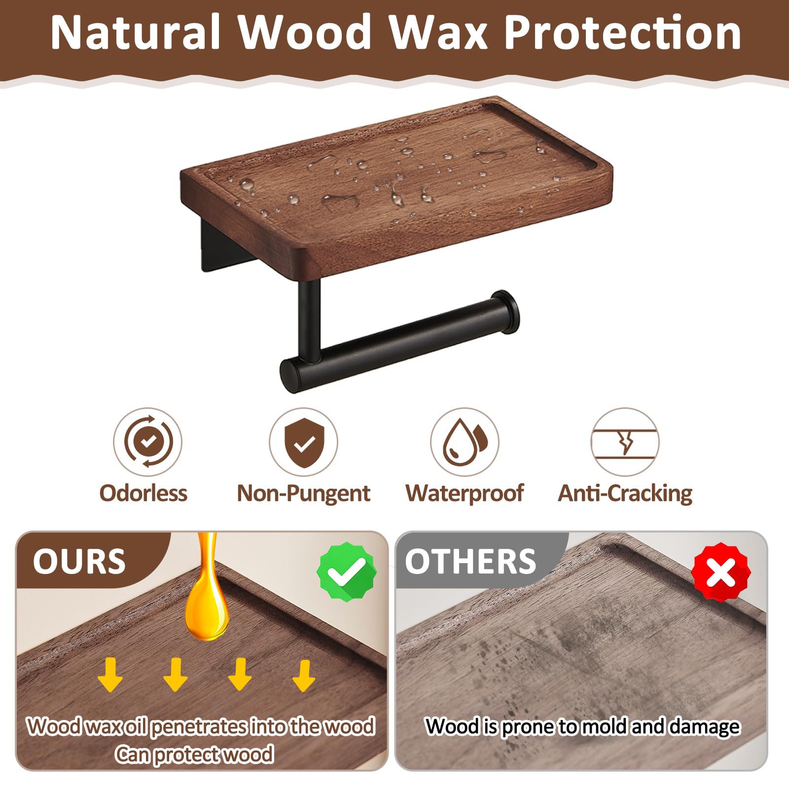 VXINSTZ walnut wood shelf provides convenient space for phones and wipes