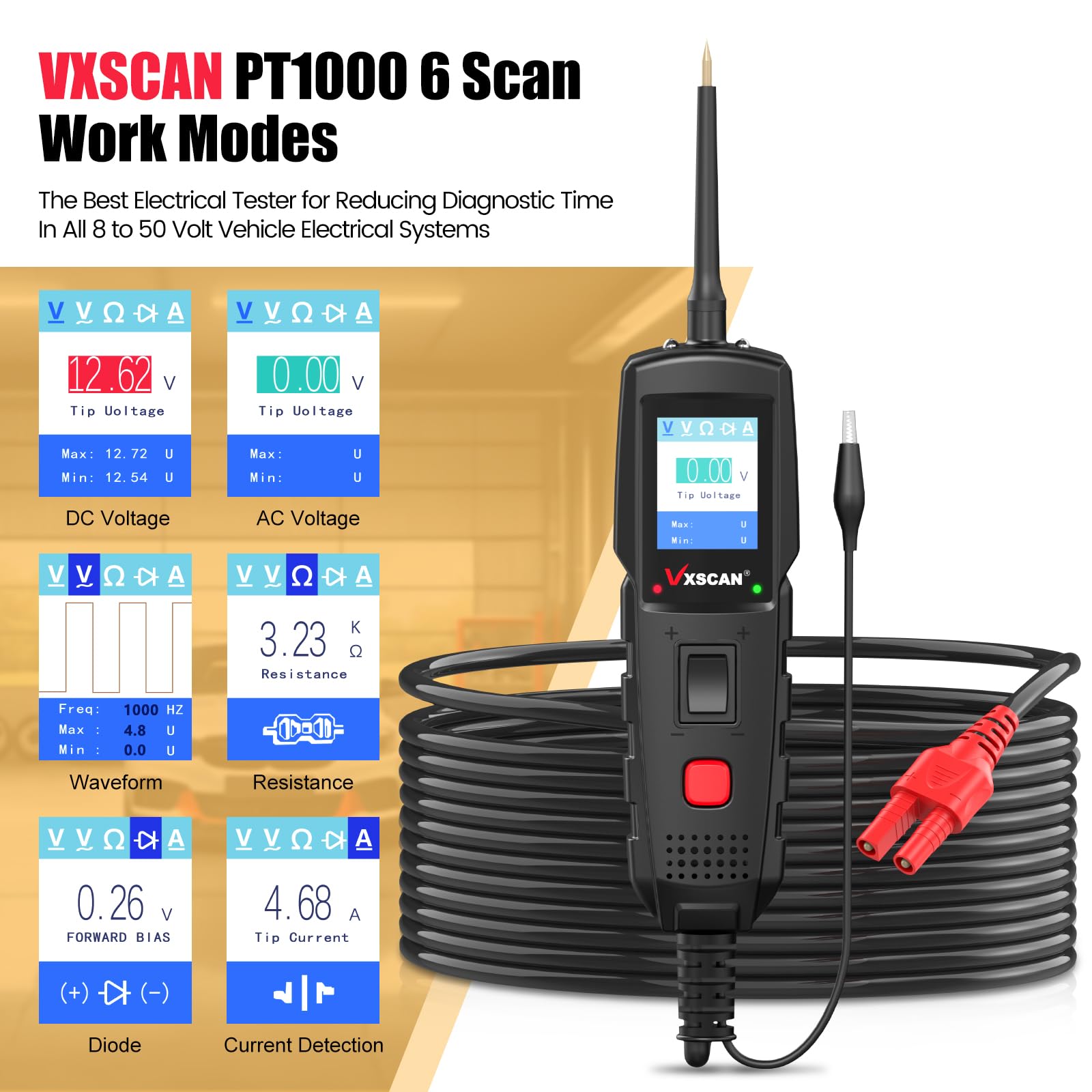 VXSCAN built in flashlight illuminates dark engine bays for safer testing.