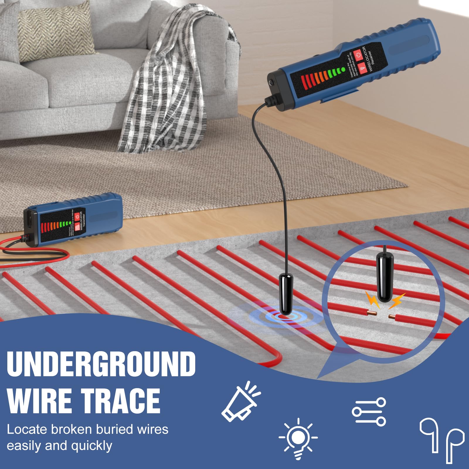 VXSCAN F04 earphone accessory image emphasizes noise-free detection in busy environments.