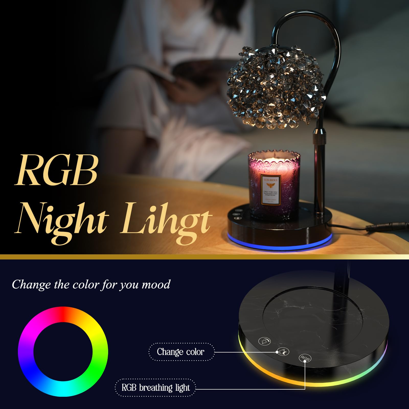 VXUNLIOR adjustable height wax warmer positions heat for jar candles of various sizes.