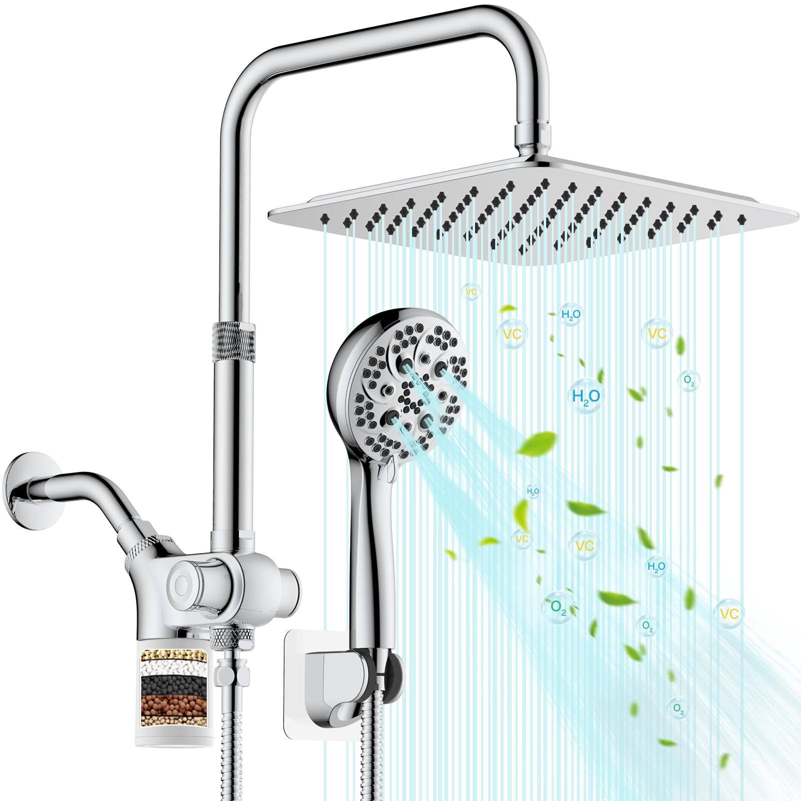 VXV 10-inch square rain shower head delivering wide coverage for a spa-like feel.