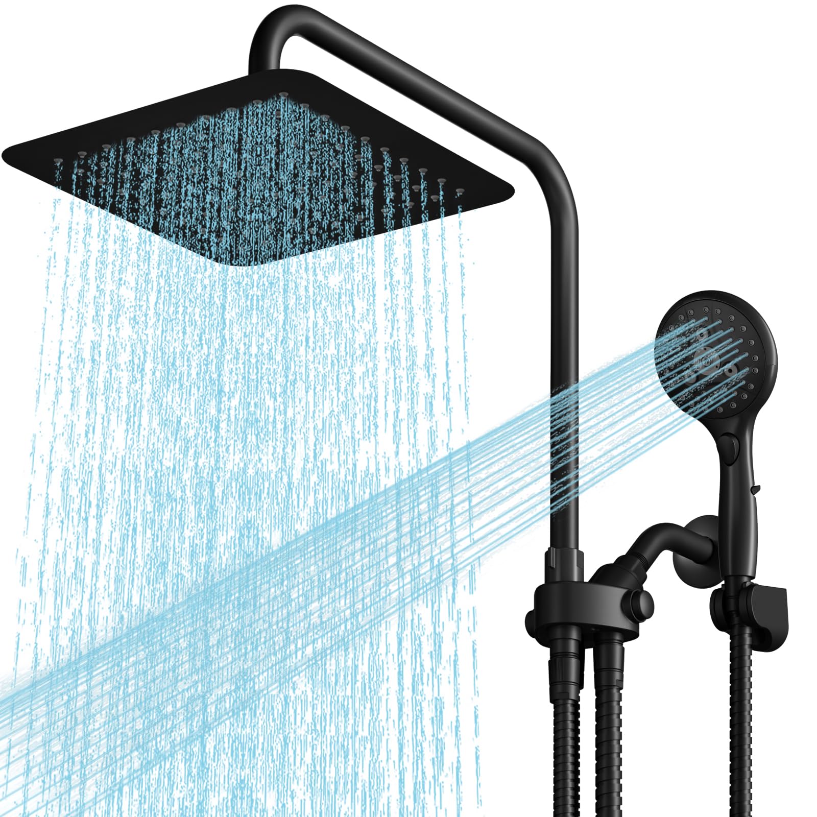 VXV 10-inch square rainfall shower head delivers full-body coverage for a spa-like shower.
