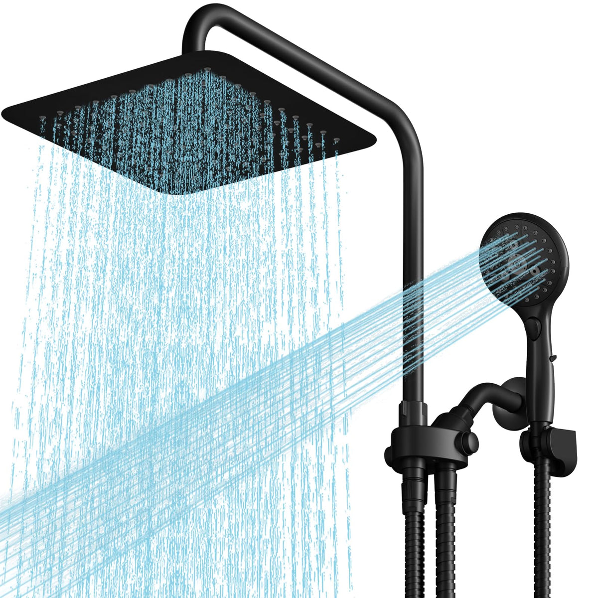 VXV 10-inch square rainfall shower head delivers full-body coverage for a spa-like shower.