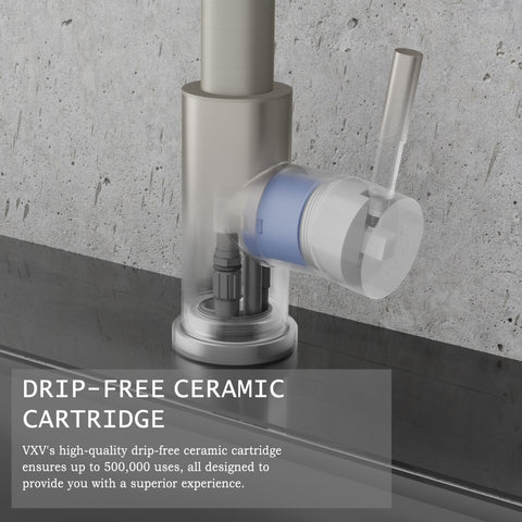 VXV 17-inch retractable hose provides broad sink coverage.