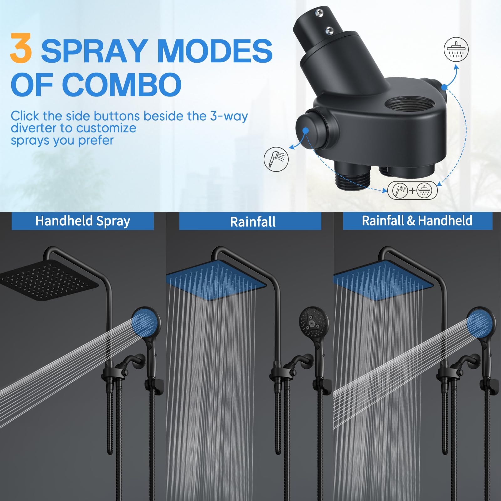 VXV dual shower head combo enables separate or combined use in one bath.