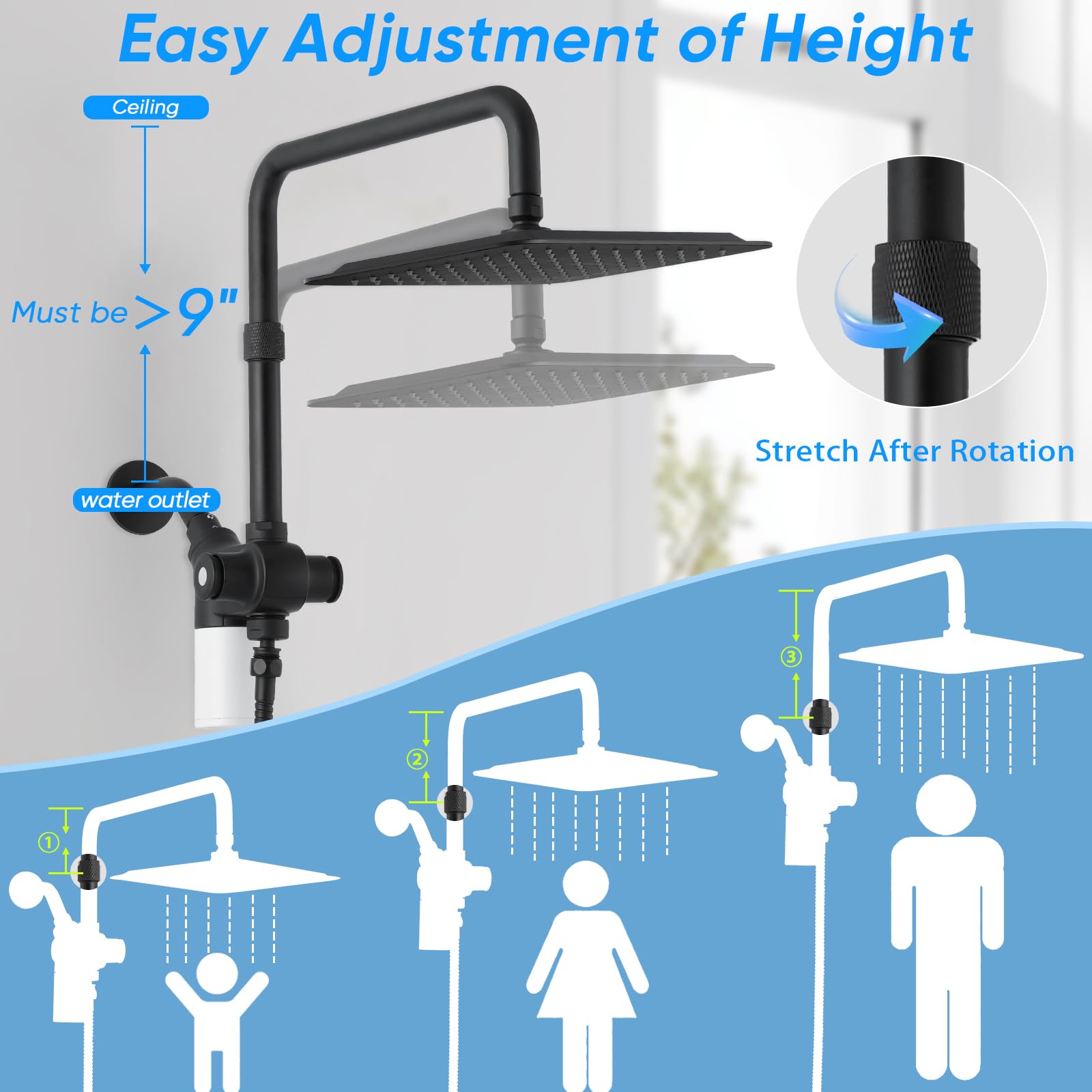 VXV dual shower head display showing overhead and handheld options.