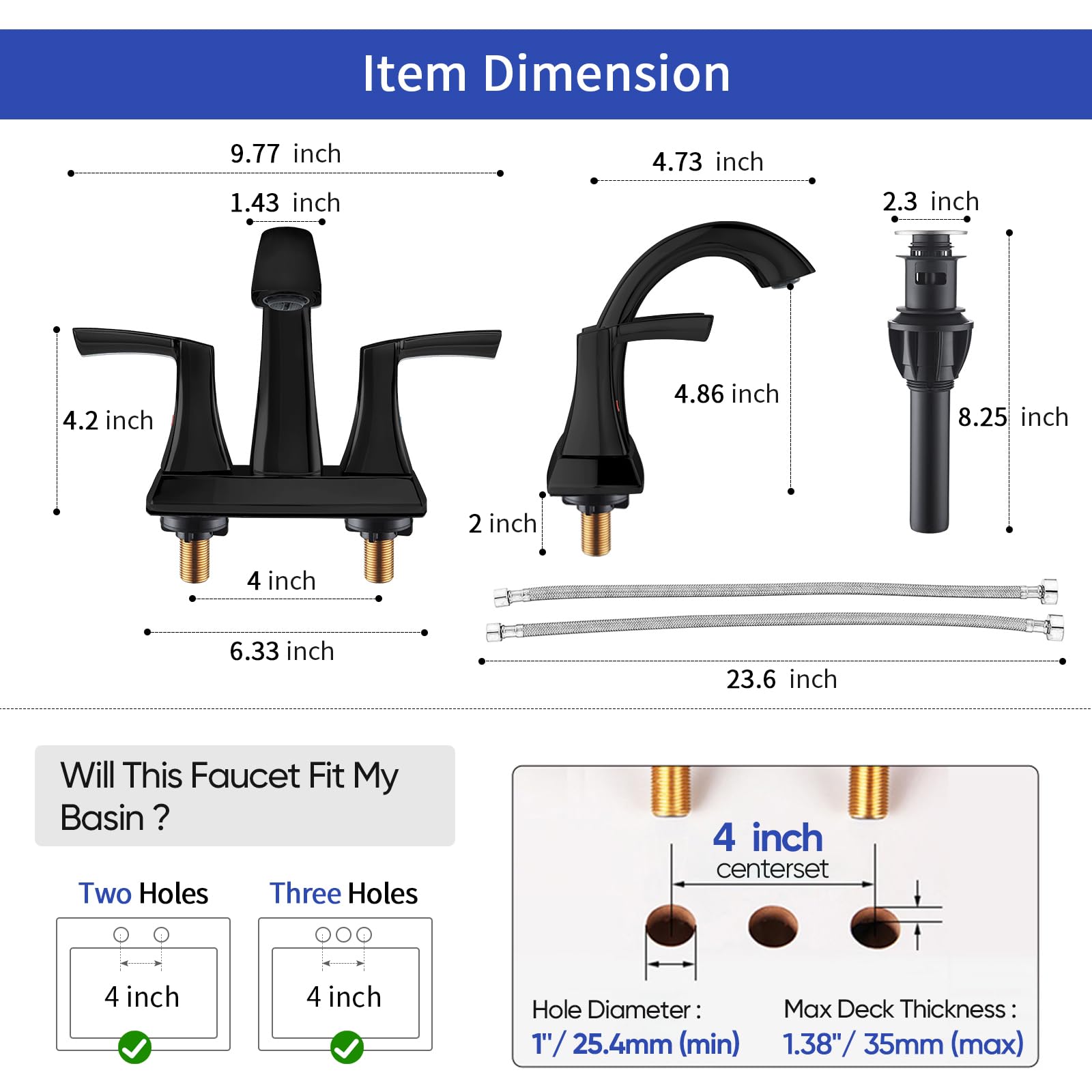 VXV matte black faucet with pop-up drain installed
