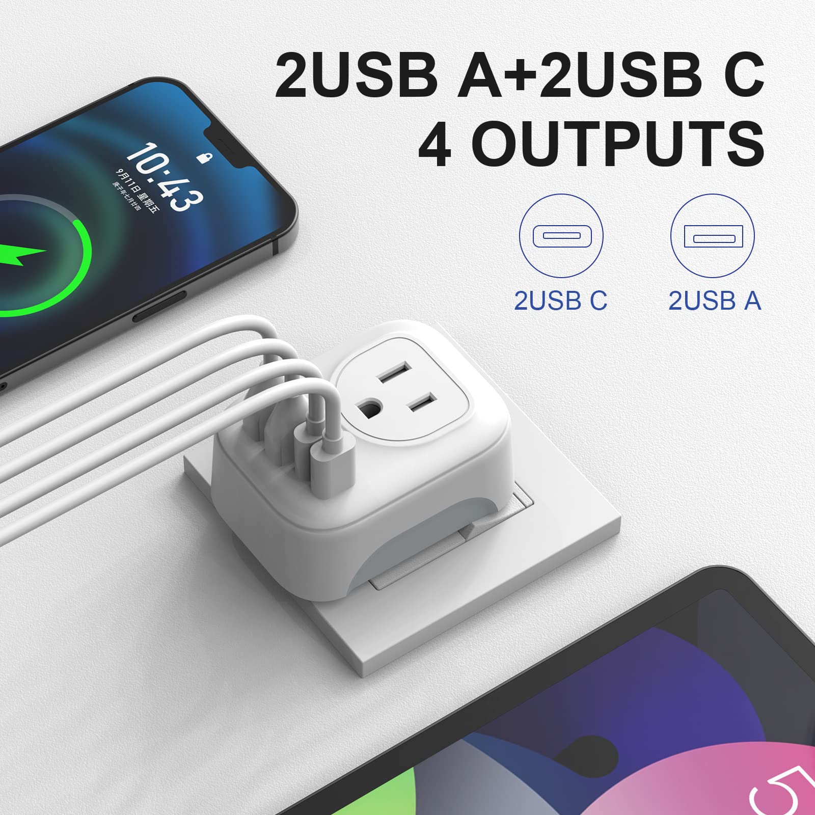 VYLEE 2-pack travel adapter for versatile charging on trips