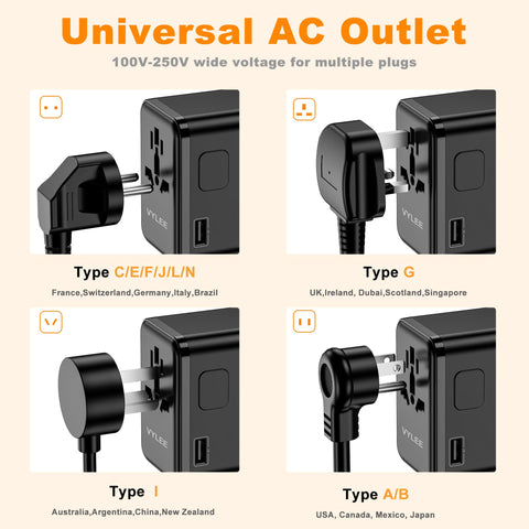 VYLEE safety-certified travel adapter with fuse and shutters for secure use