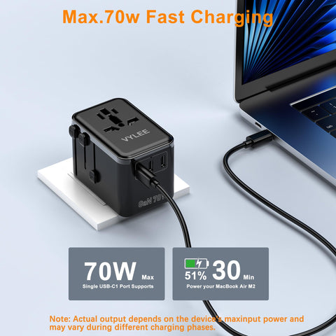 VYLEE USB-C PD ports enable fast charging on the go