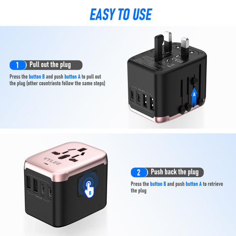 VYLEE dual USB-A ports deliver 2.4A shared for multiple devices.
