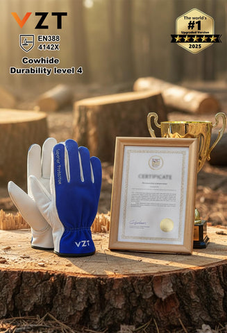 VZT gloves back view with blue white design and protective features