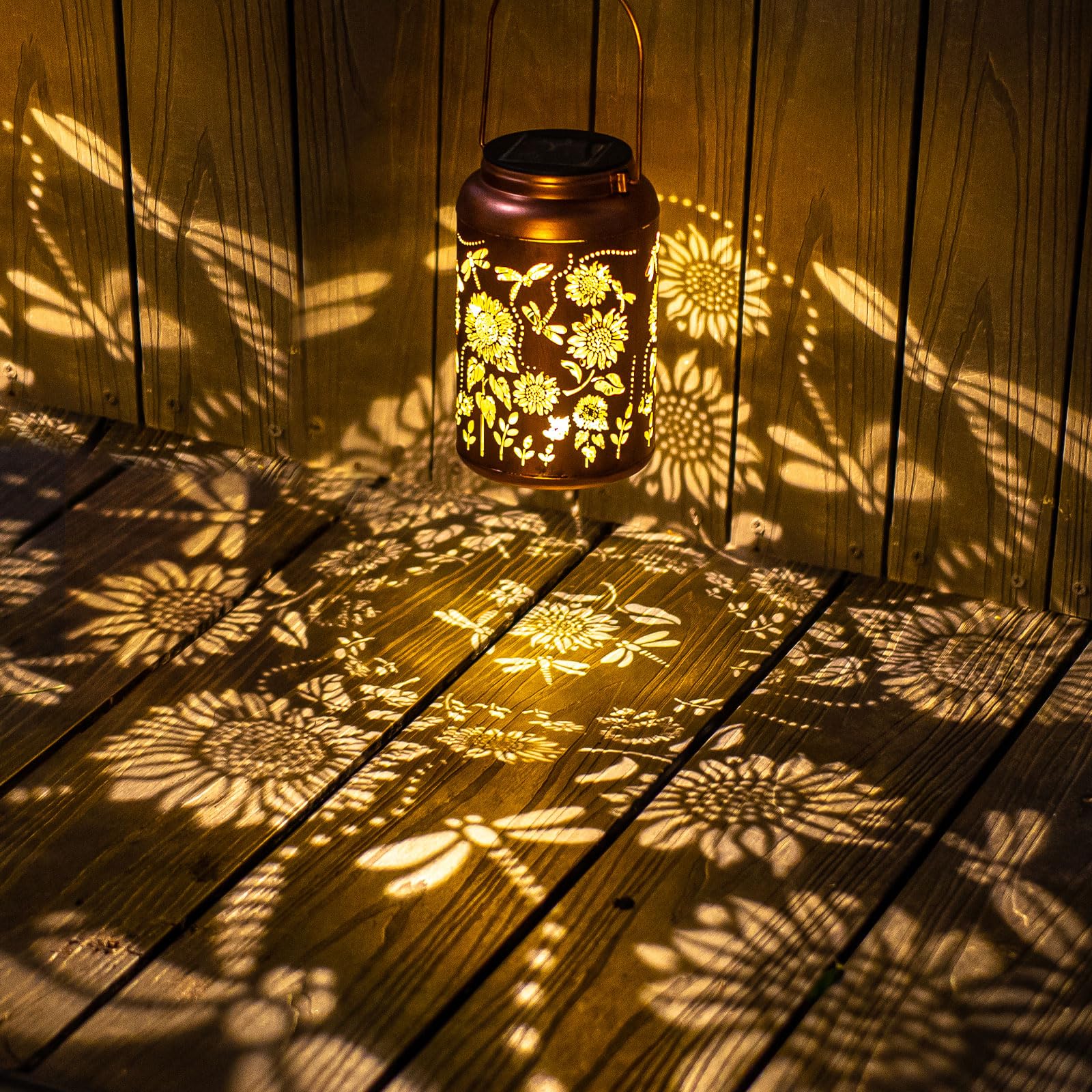 WACLSTDAY outdoor solar lantern wall hanging provides patio lighting.