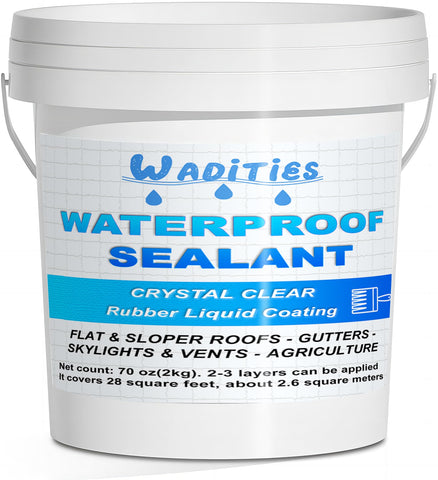 Wadities Waterproof Sealant Clear 2L bottle shows transparent coating for indoor and outdoor sealing