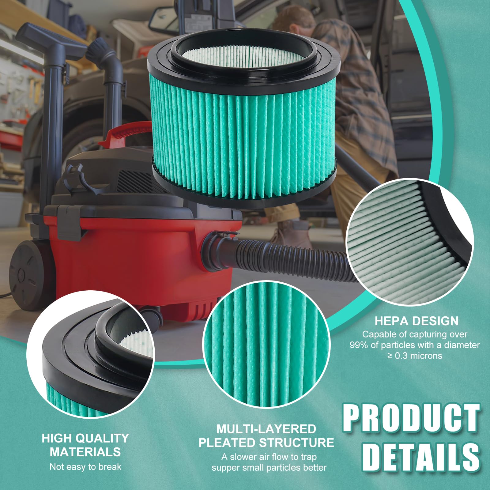 Wadoy 17810 filter washable pleated design enabling easy maintenance and reuse