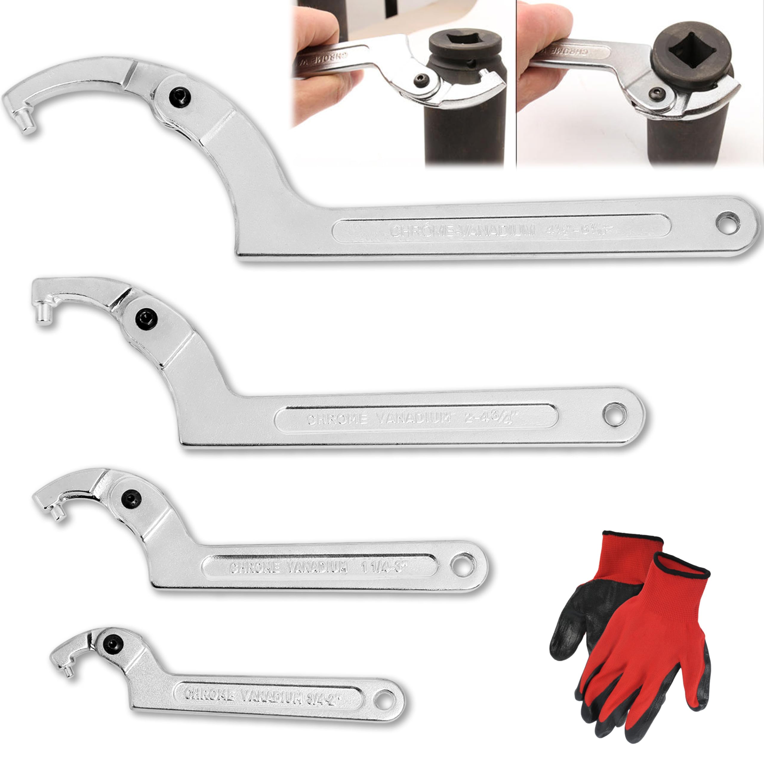 Wadoy adjustable C-pin spanner with round head for tight hydraulic fittings.