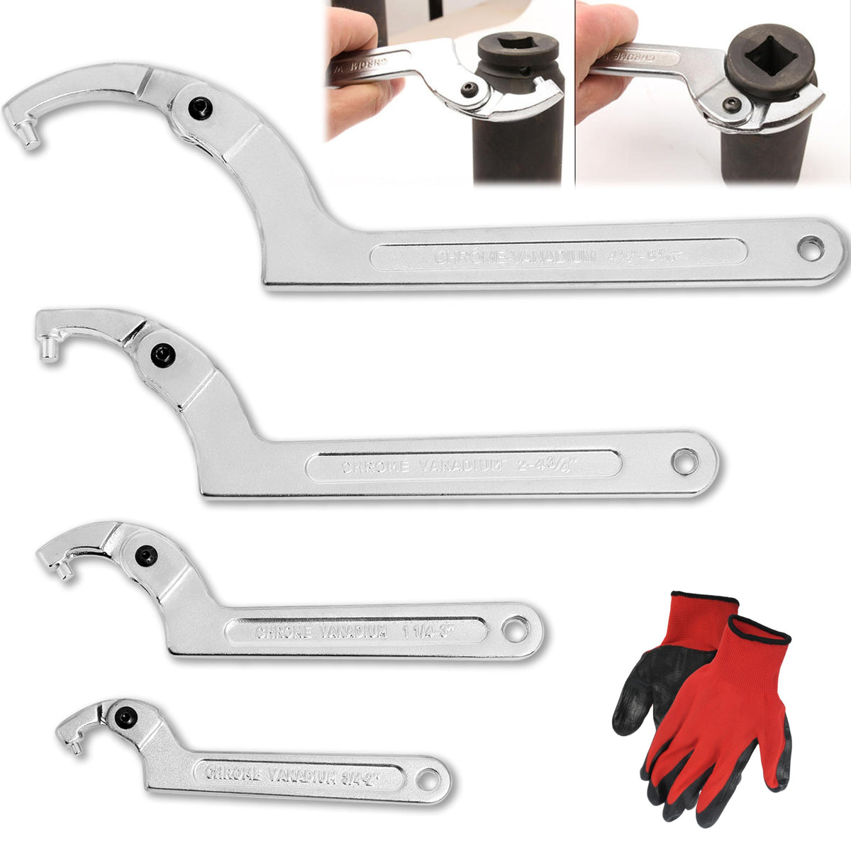 Wadoy adjustable C-pin spanner with round head for tight hydraulic fittings.