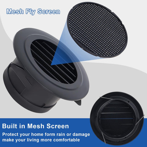 Wadoy black round soffit vent cover keeps exterior vents discreet and stylish.