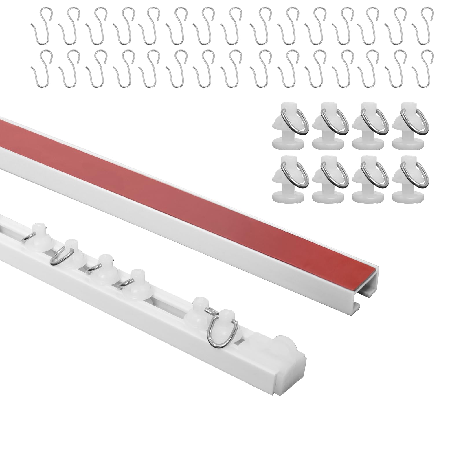 Wadoy self-adhesive curtain track ceiling mount shows tool-free installation.