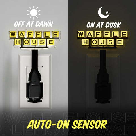 Waffle House auto-on sensor night light activates in dark rooms.