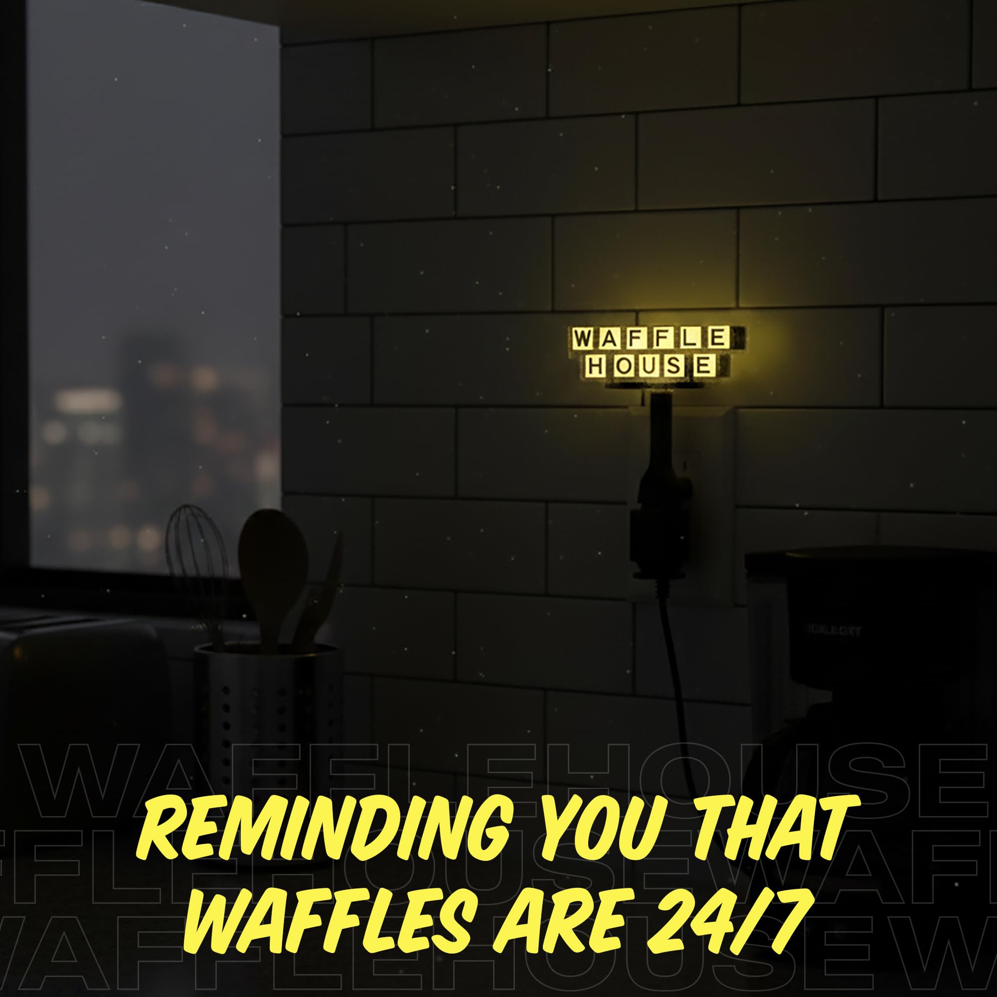 Waffle House logo glow night light adds nostalgic charm to kitchens.