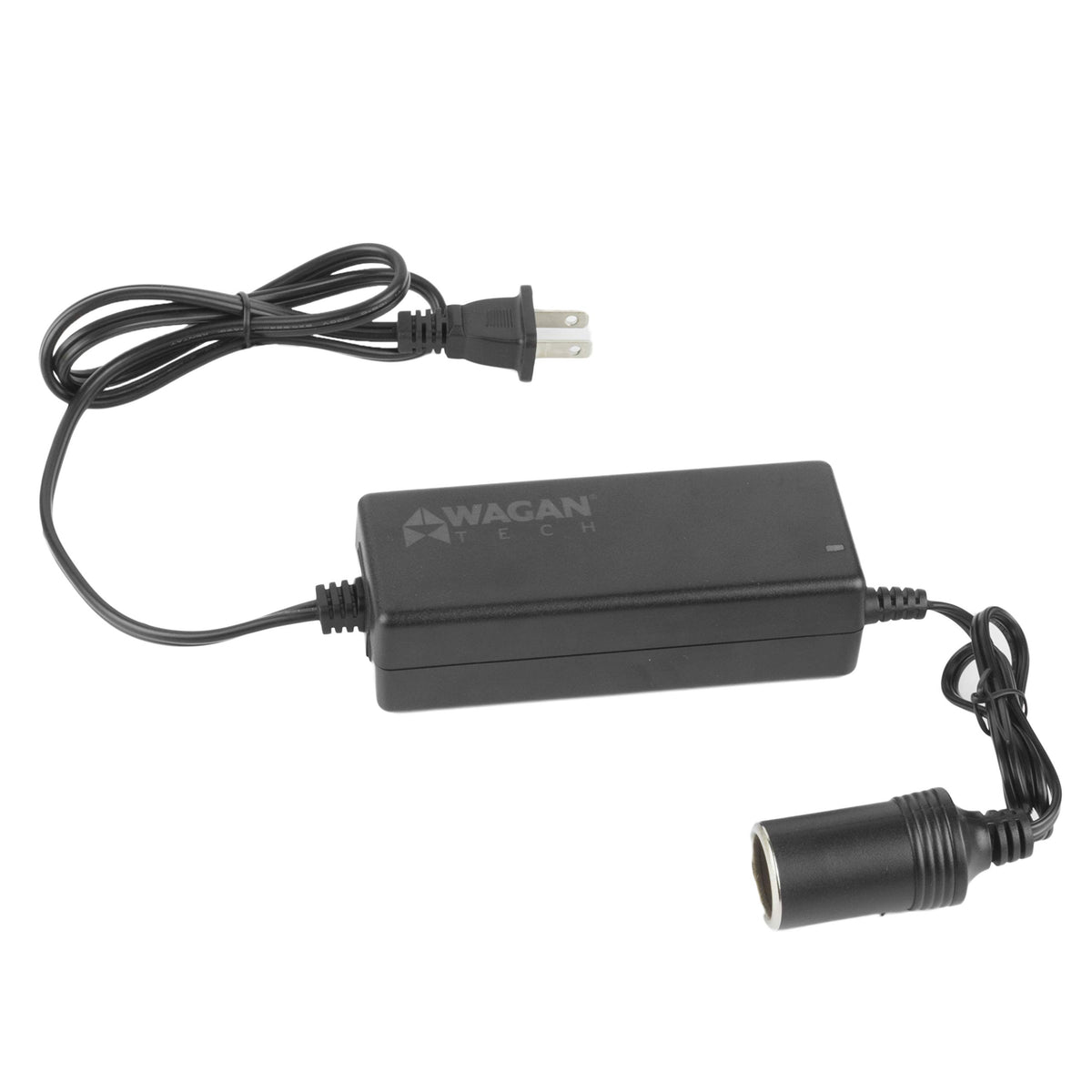 Wagan EL9903 AC-DC adapter powering 12V devices from a wall outlet