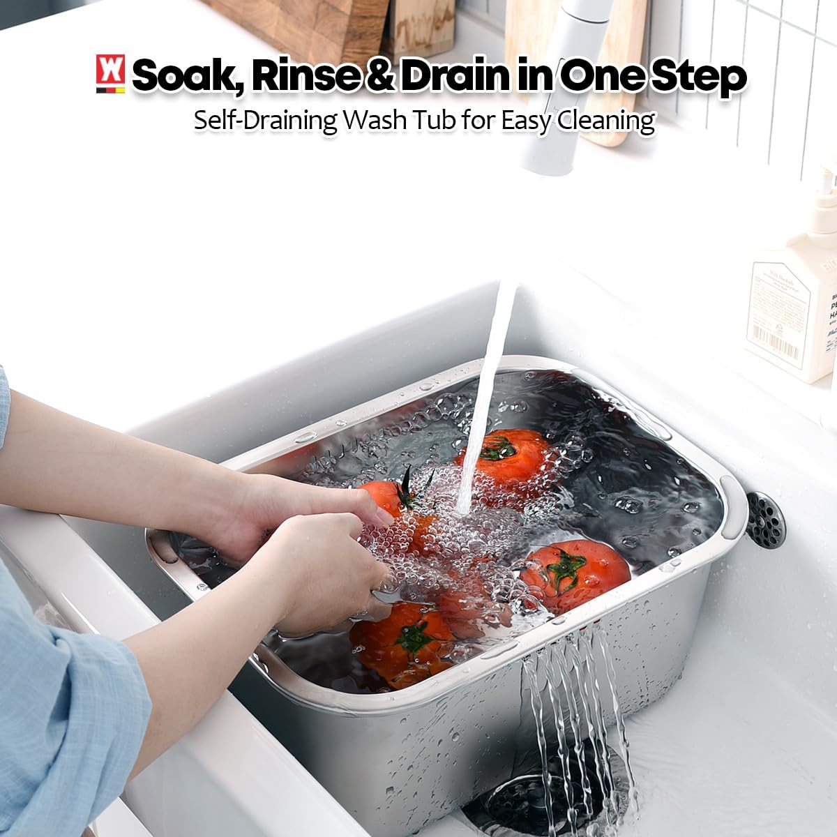 WAGENSTEIGER dishpan in stainless steel, sturdy and easy to clean after meals.