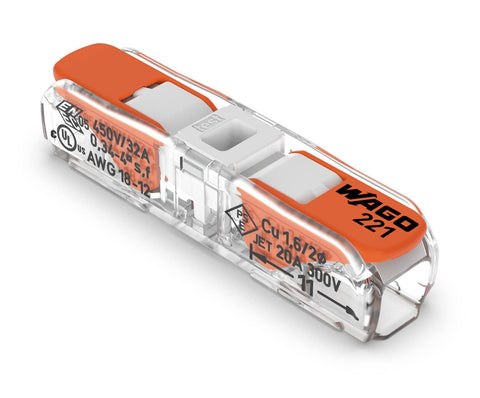 WAGO 221-2401 lever-nuts inline connector with transparent housing for quick, tool-free wiring