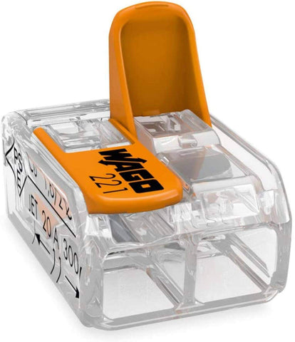 WAGO 221-412 compact width 1.177 inches for tight layouts.